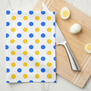 White Blue Yellow Polka Dots Design Kitchen Towel