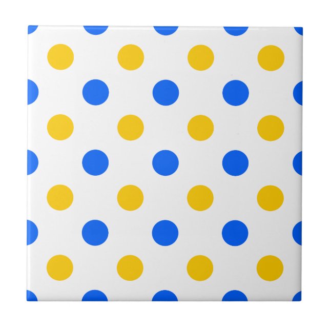 White Blue Yellow Polka Dots Design  Tile (Front)