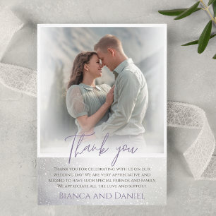 white blurry framed photo wedding  thank you card