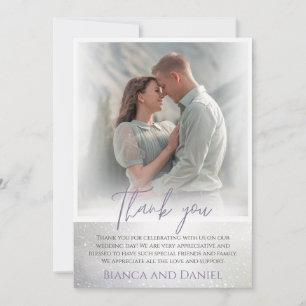 white blurry framed photo wedding  thank you card