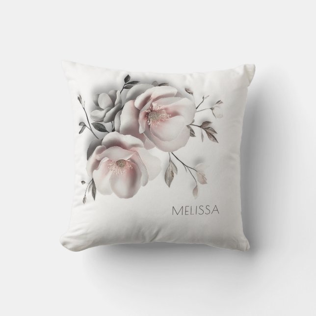 White Blush 3 D Flower Throw Pillow (Front)