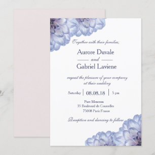 White blush blue lilac floral flowers wedding invitation