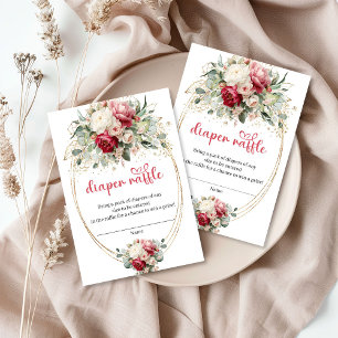 White blush floral diaper raffle card gold trim