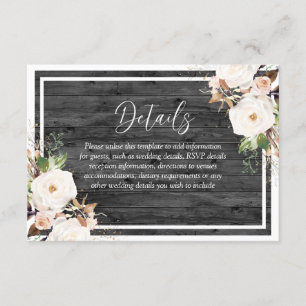 White & Blush Flowers Charcoal Rustic Wood Wedding Enclosure Card
