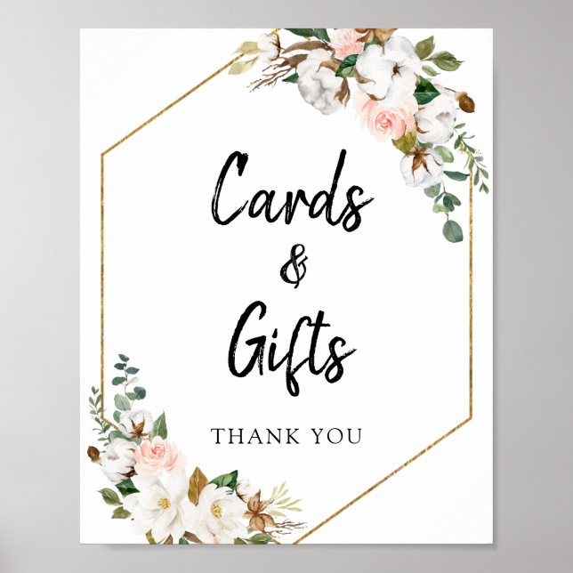 White Blush Magnolia Floral Cards and Gifts Sign (Front)