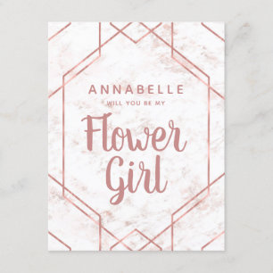 White Blush Marble Rose Gold Flower Girl Proposal Invitation