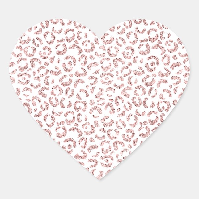 White Blush Pink Glam Glitter Leopard Heart Sticker (Front)