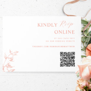 White, Blush Pink, Peach Chic QR Code RSVP Wedding Enclosure Card