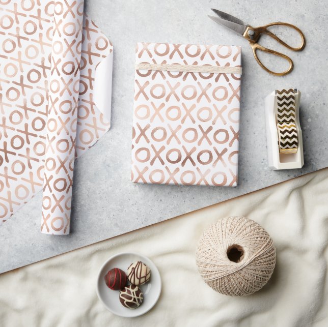 White Blush Pink Rose Gold XOXO Wrapping Paper (Crafts)