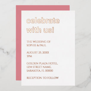 White Blush rose Mariage Rose Gold Foil Invitation