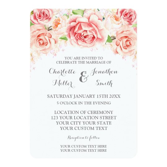 White Blush Watercolor Floral Wedding Invitations