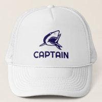White boat captain hat with shark design