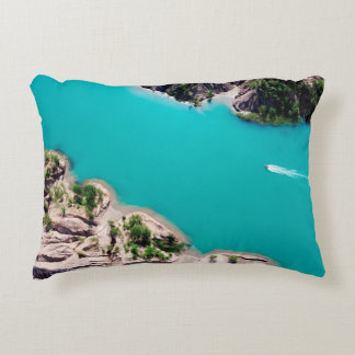 WHITE BOAT ON BLUE SEA WATER DURING DAYTIME ACCENT PILLOW