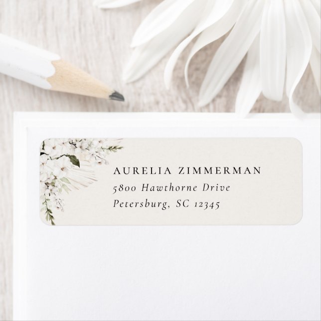 White Bohemian Floral Address Label (Insitu)