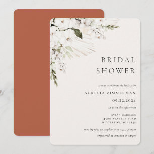 White Bohemian Floral Bridal Shower Invitation