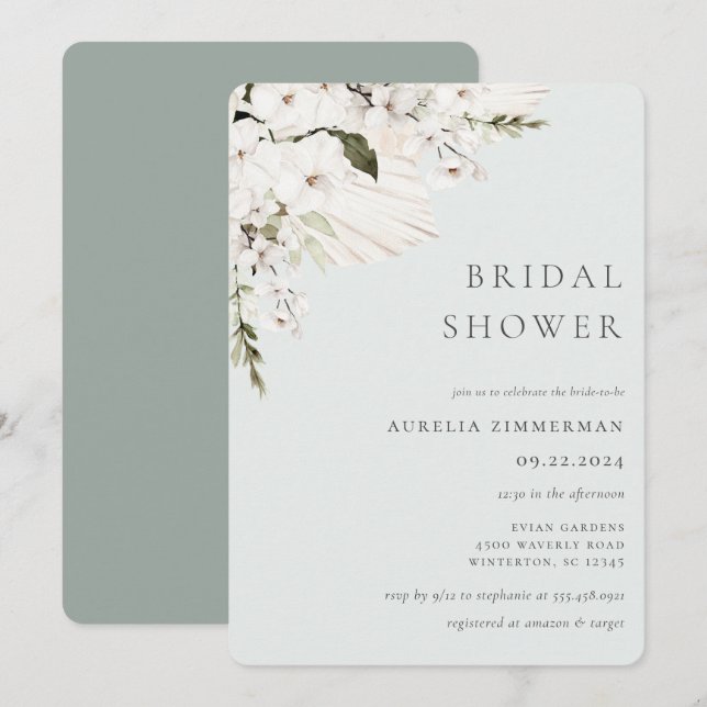 White Bohemian Floral Bridal Shower Invitation (Front/Back)