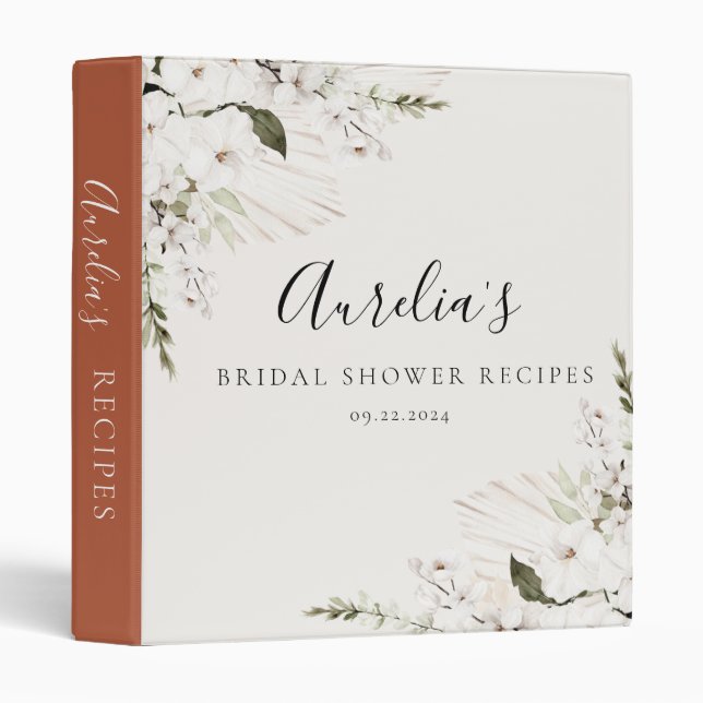 White Bohemian Floral Recipe 3 Ring Binder (Front/Spine)