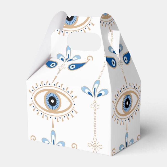 White bohemian retro evil eye pattern favor box (Front Side)