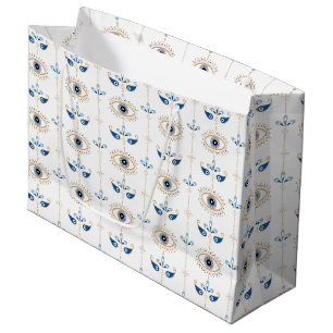 White bohemian retro evil eye pattern large gift bag