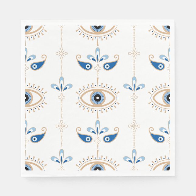 White bohemian retro evil eye pattern napkin (Front)
