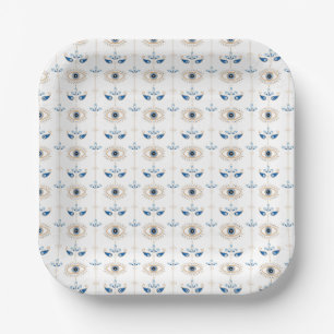White bohemian retro evil eye pattern paper plate