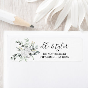 White Bohemian Rose Wedding Return Address Labels