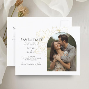 White Boho Arch Gold Floral Wedding Postcard
