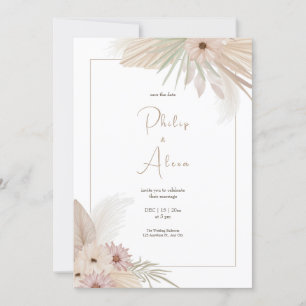 White Boho Botanical Wedding Invitation