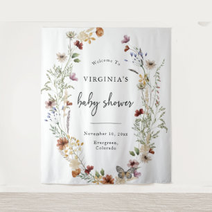 White Boho Floral Baby Shower Tapestry