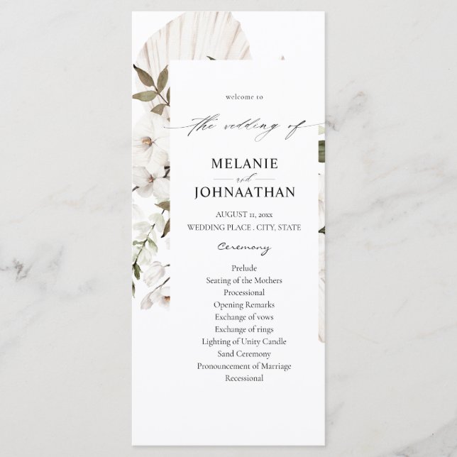 White Boho Floral Mariage Cérémonie Programme (Devant)