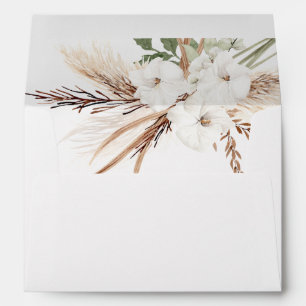 White Boho Floral Modern Wedding Invitation Envelope