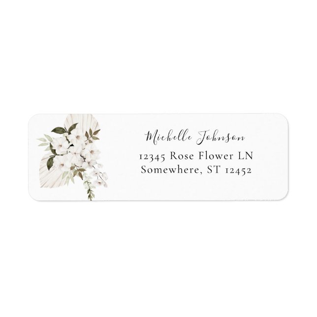 White Boho Floral Return Address Label (Front)