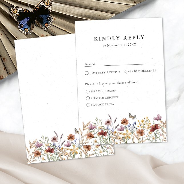 White Boho Floral RSVP Card (White Boho Floral RSVP Card with Butterfly by Painted Paperie
)