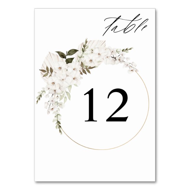 White Boho Floral Table Number (Front)
