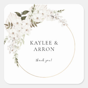 White Boho Floral Thank You 2 Square Sticker