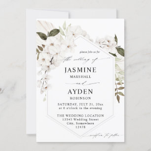 White Boho Floral Wedding Invitation V2 LN