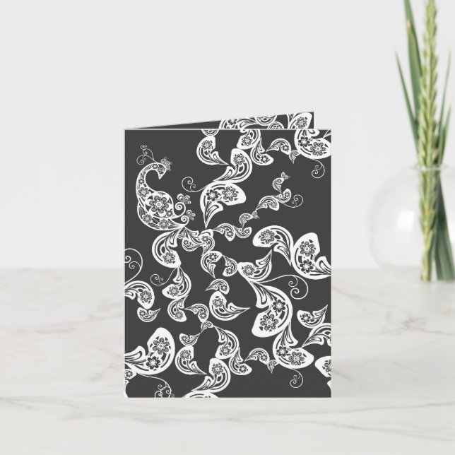 White Boho Paisley Peacock Elegant Floral Deco Art Card (Front)
