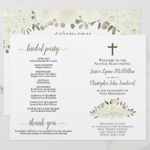 White Boho Roses DIY Fold Catholic Wedding Program