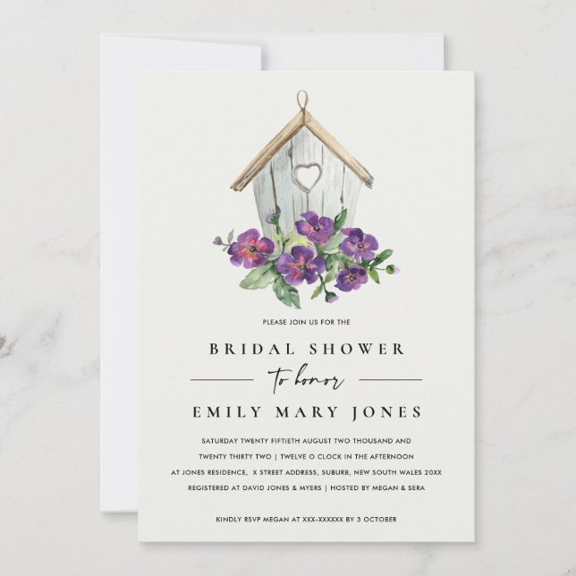 WHITE BOHO RUSTIC FLORAL BIRDHOUSE BRIDAL SHOWER INVITATION (Front)