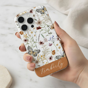 White Boho Watercolor Wildflowers Pattern iPhone 15 Pro Case