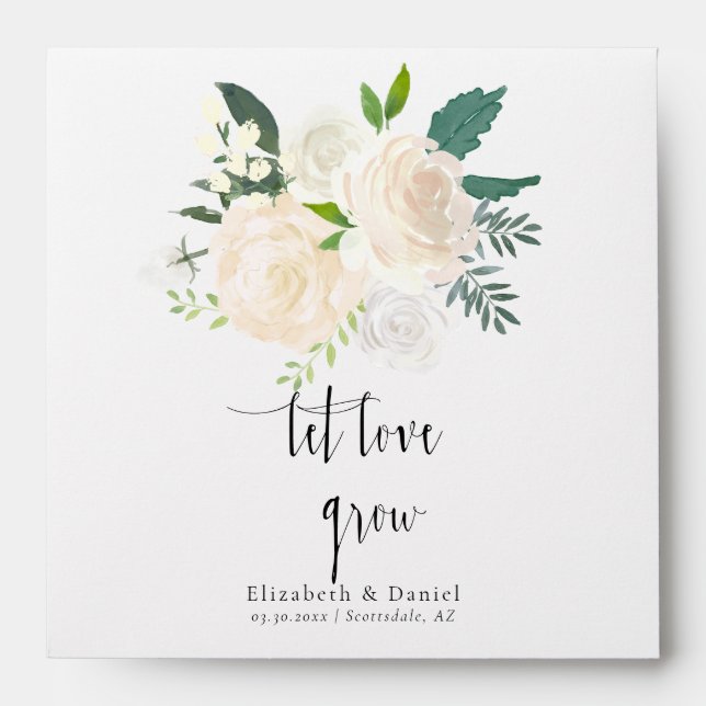 White Boho Wedding Let Love Grow Gift Seed Packet Envelope (Front)