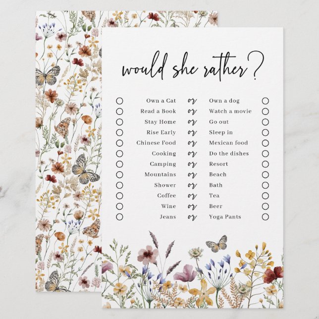 White Boho Would She Rather Game (Front/Back)