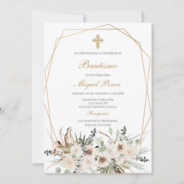 White bohol Baptism Spanish Invitation (Front)