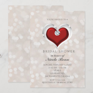 White Bokeh & Red Valentine Glam Bridal Shower Invitation