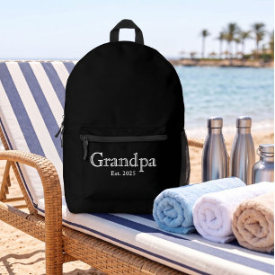 White Bold Minimal Grandpa Established Printed Backpack