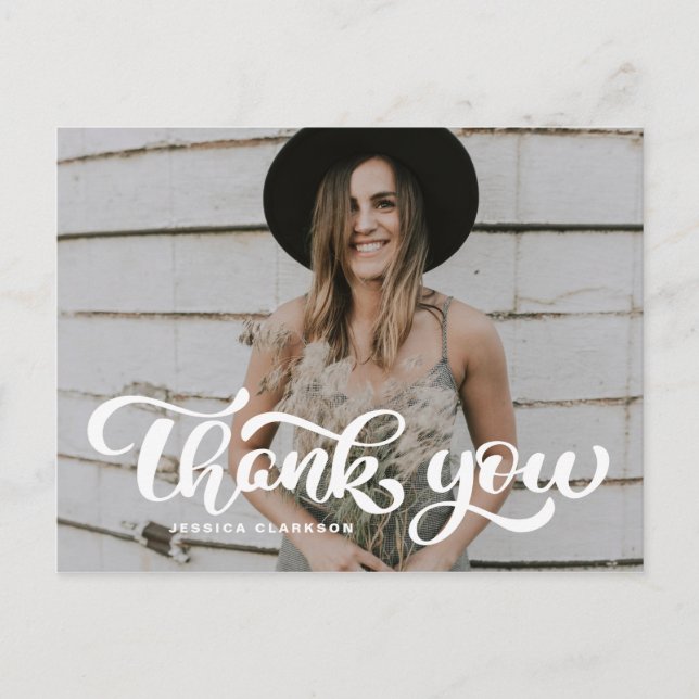 White Bold Retro Script Photo Graduation Thank You Postcard (Front)