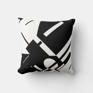 White Bold Slanted Geometric Shapes on Black Throw Pillow