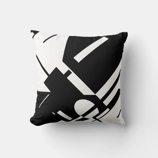 White Bold Slanted Geometric Shapes on Black Throw Pillow (Front)