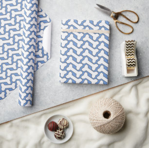 White Bone Patter On Blue Custom Wrapping Paper