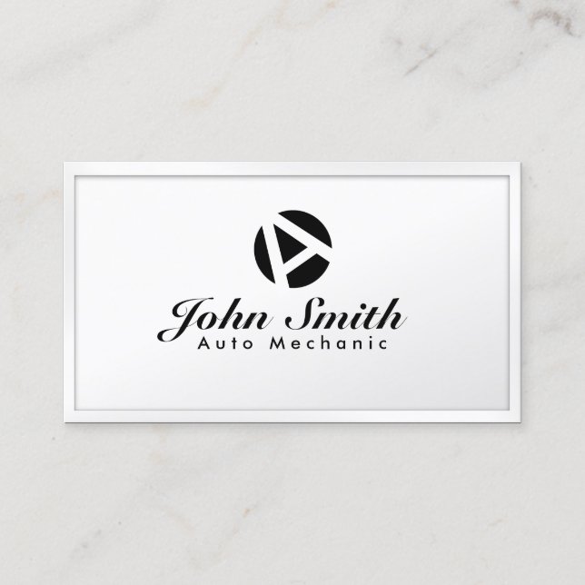 White Border Monogram Auto Mechanic Business Card (Front)